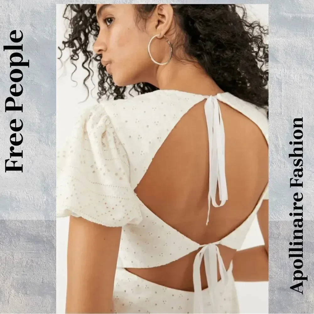 FREE PEOPLE APRICOT ROSE EYELET DRESS IN WHITE LARGE NEW